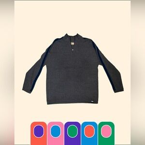 Men's Charcoal Half-Zip Sweater with Navy Sleeve Stripes